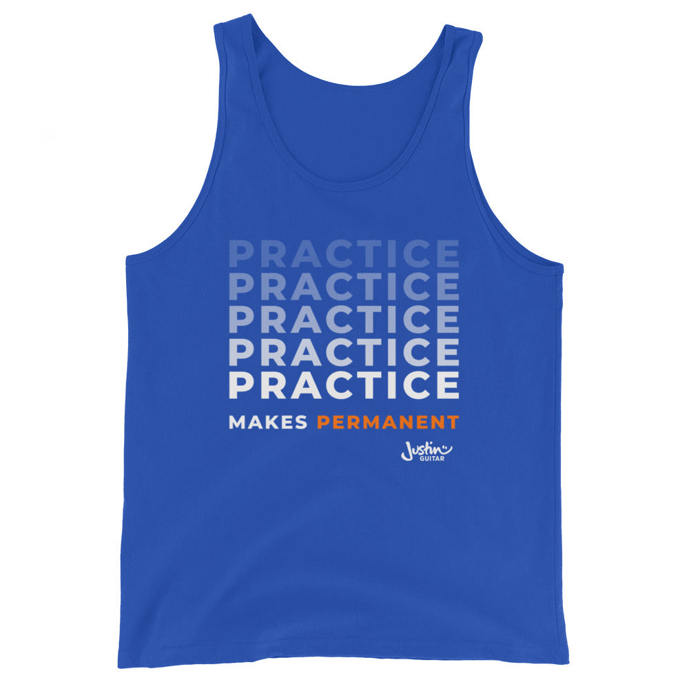 Royal blue  with 'Practice makes permanent' design.