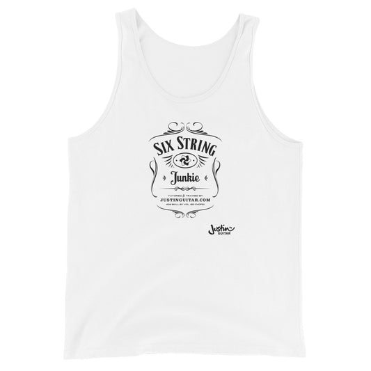 White tank top with six string junkie design.