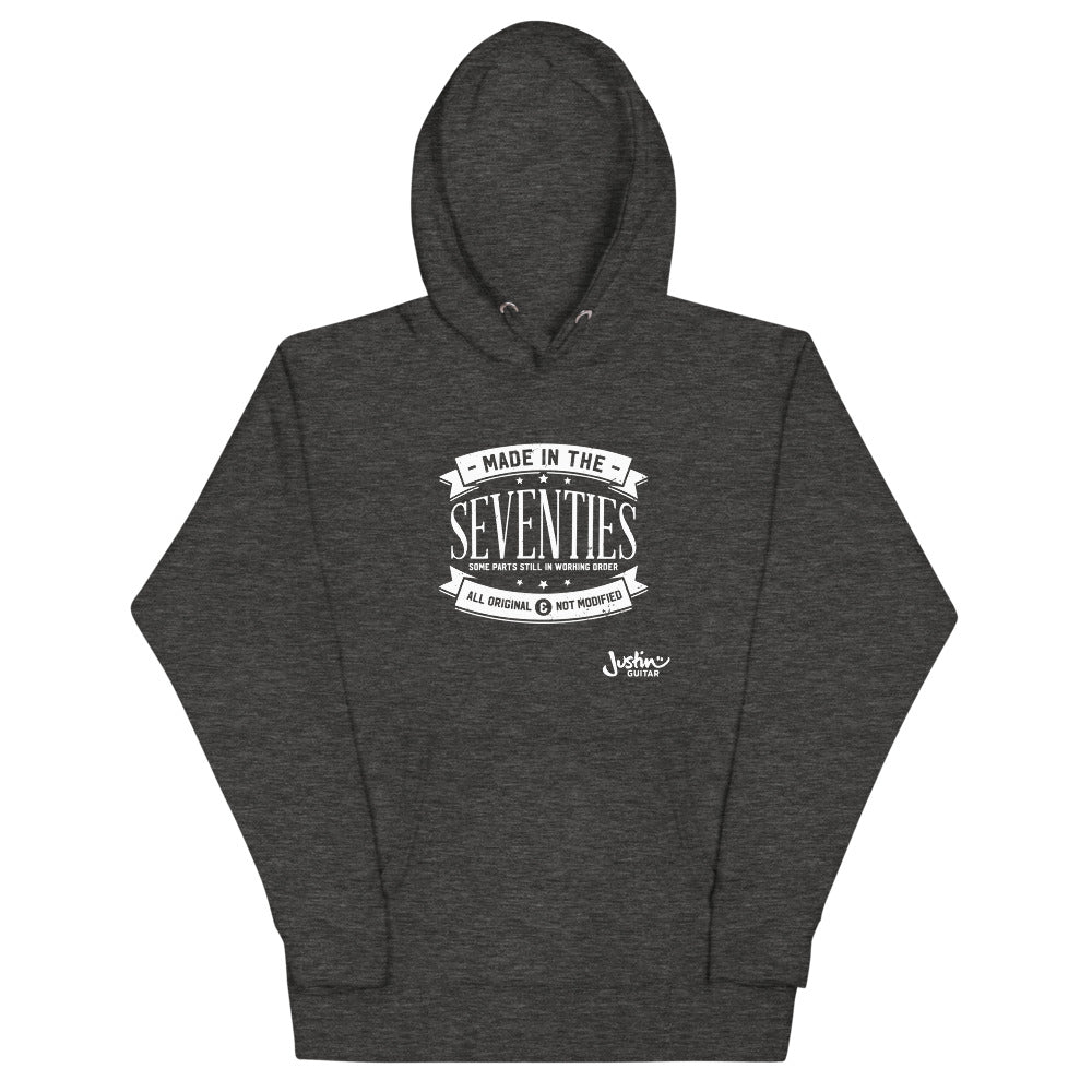 Grey hoodie with 'made in the seventies' design.
