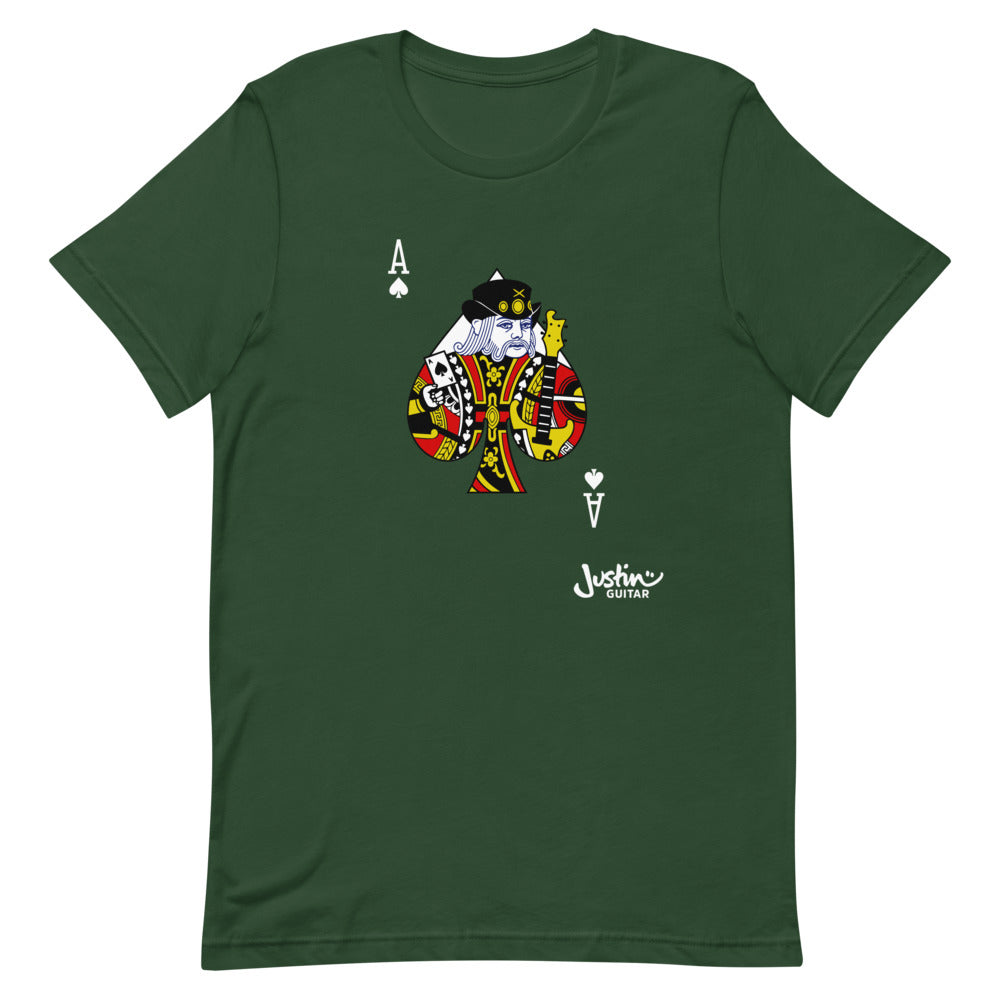 Green Unisex Tshirt with Ace of Spades guitar player design.