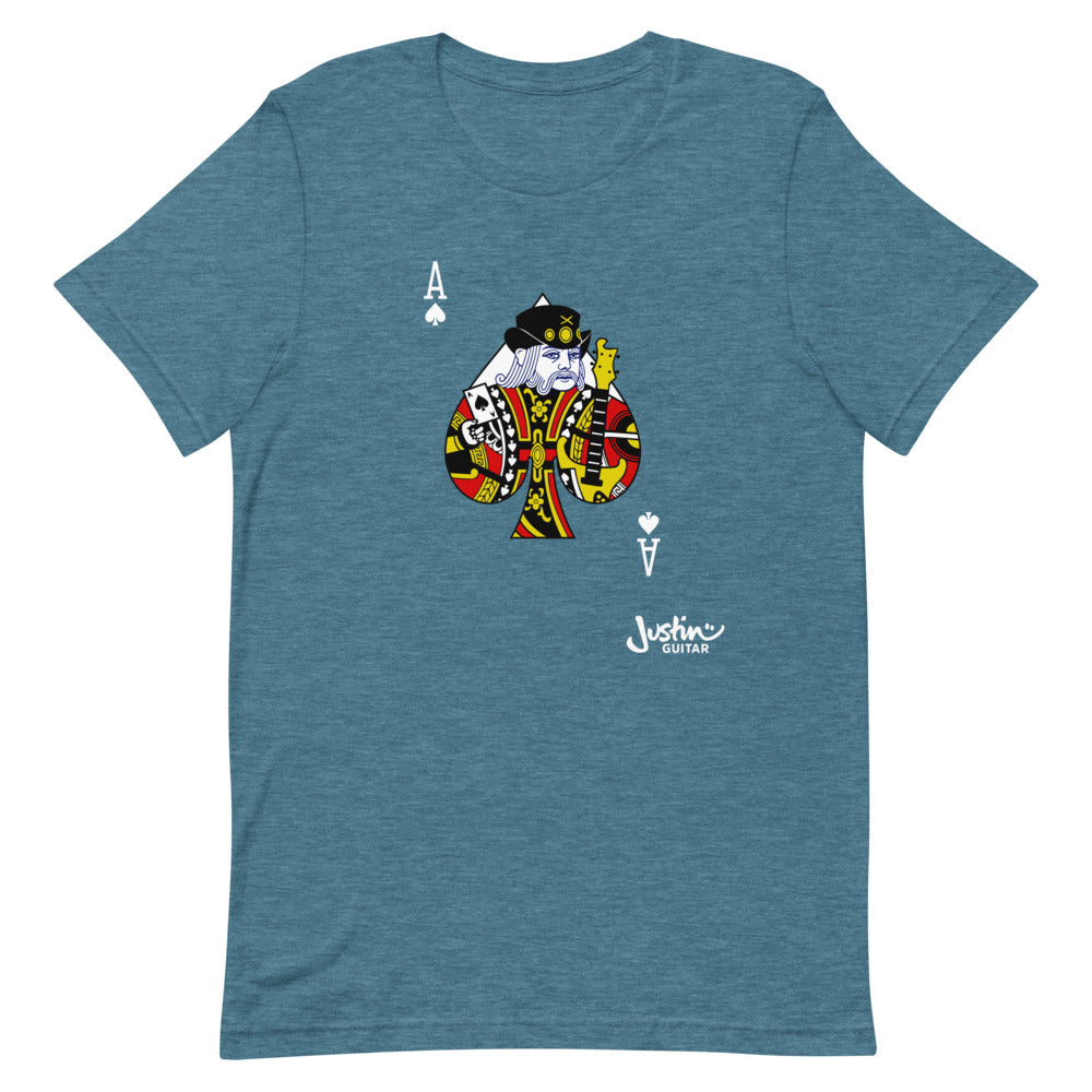 Teal Unisex Tshirt with Ace of Spades guitar player design.