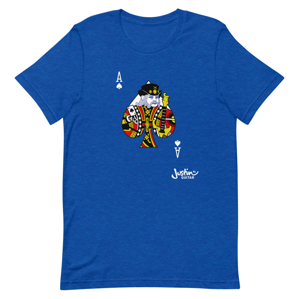 Royal Blue Unisex Tshirt with Ace of Spades guitar player design.