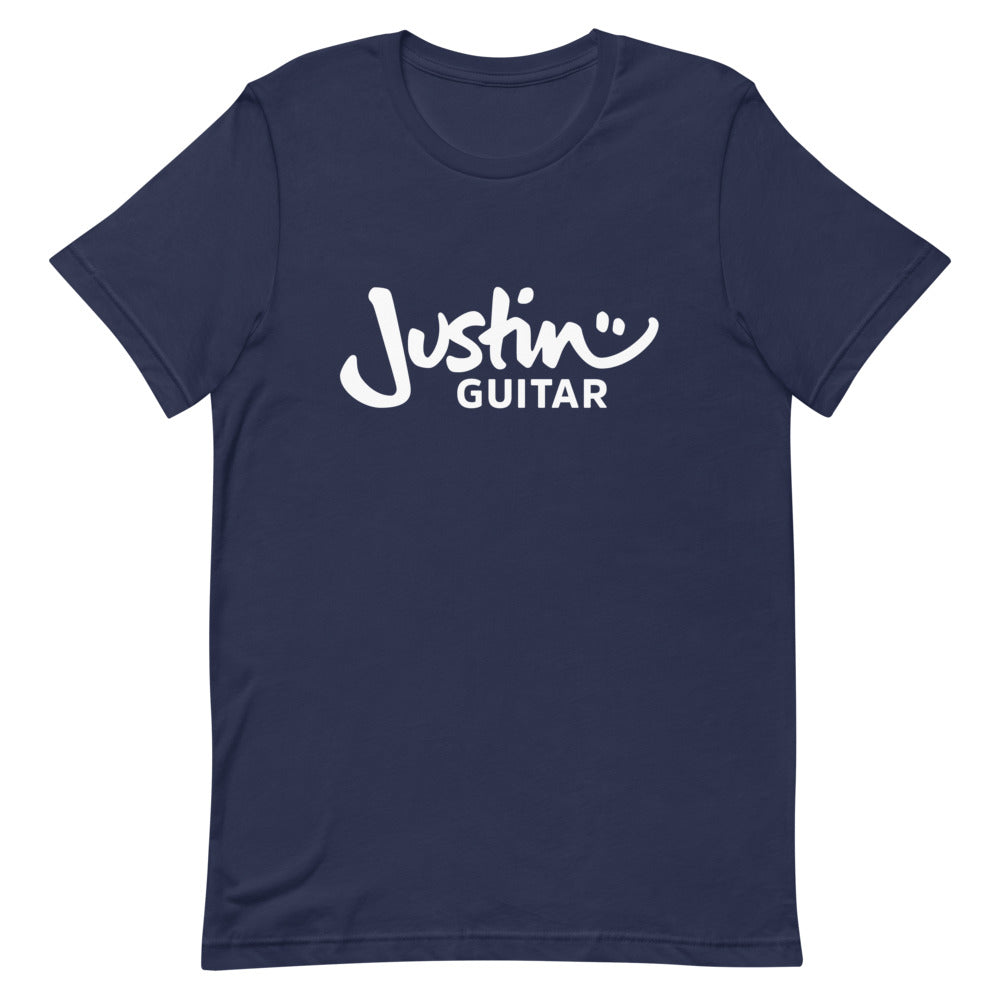 Navy tshirt with JustinGuitar logo.