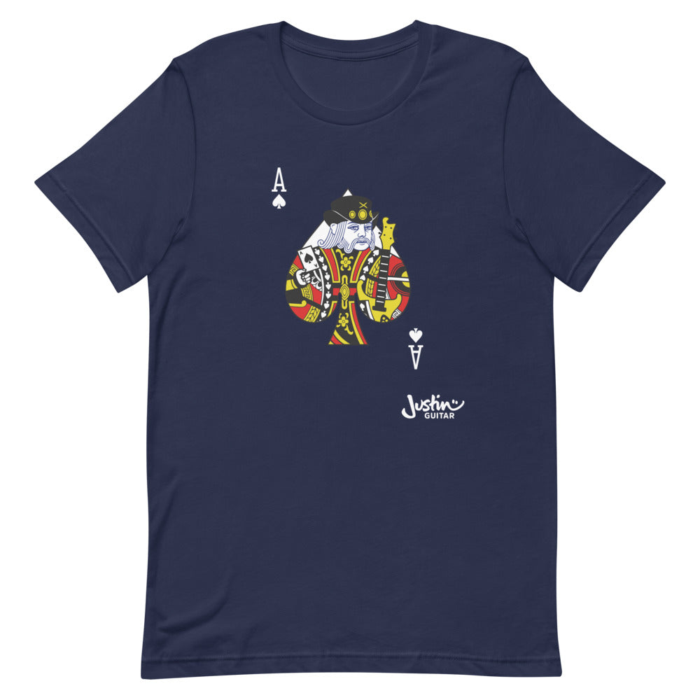 Navy Unisex Tshirt with Ace of Spades guitar player design.