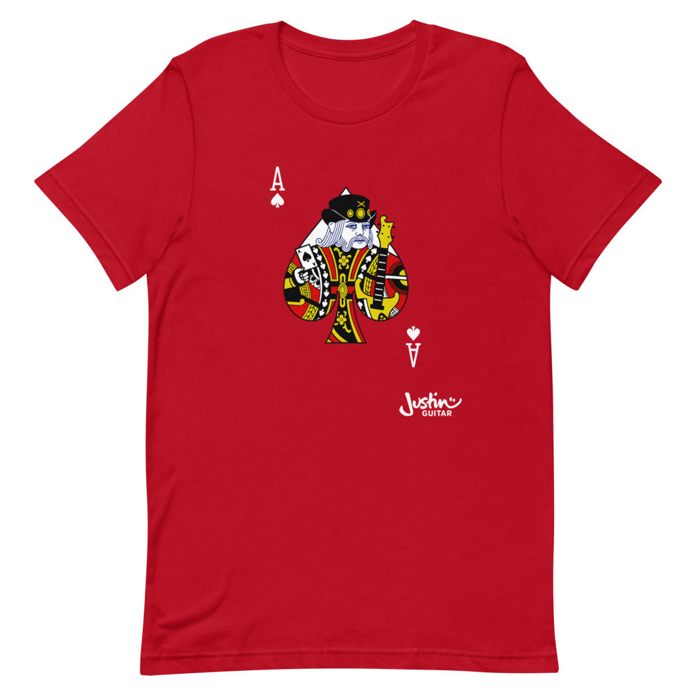 Red Unisex Tshirt with Ace of Spades guitar player design.