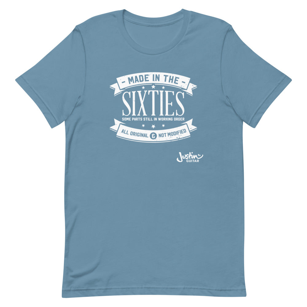 Steel blue tshirt featuring made in the sixties design.