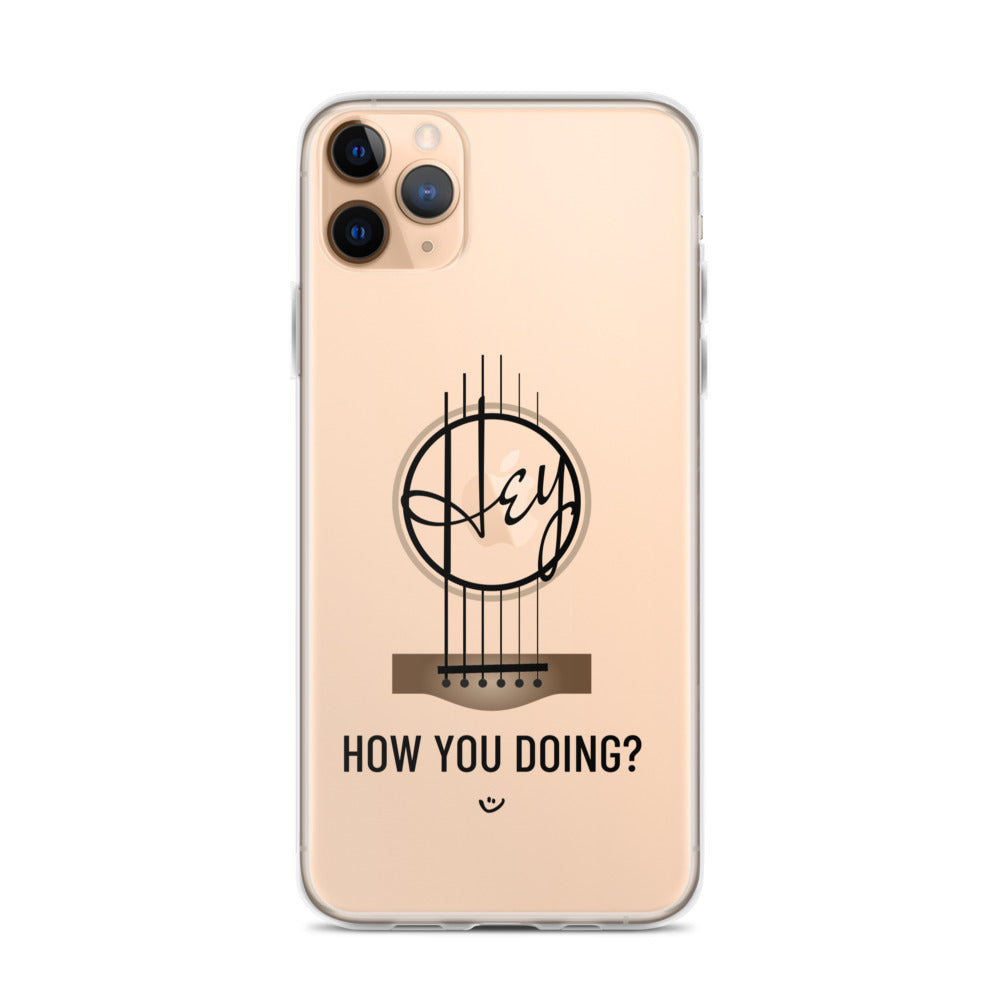 Iphone 11 Pro Max case with 'Hey, How you doing? guitar design.