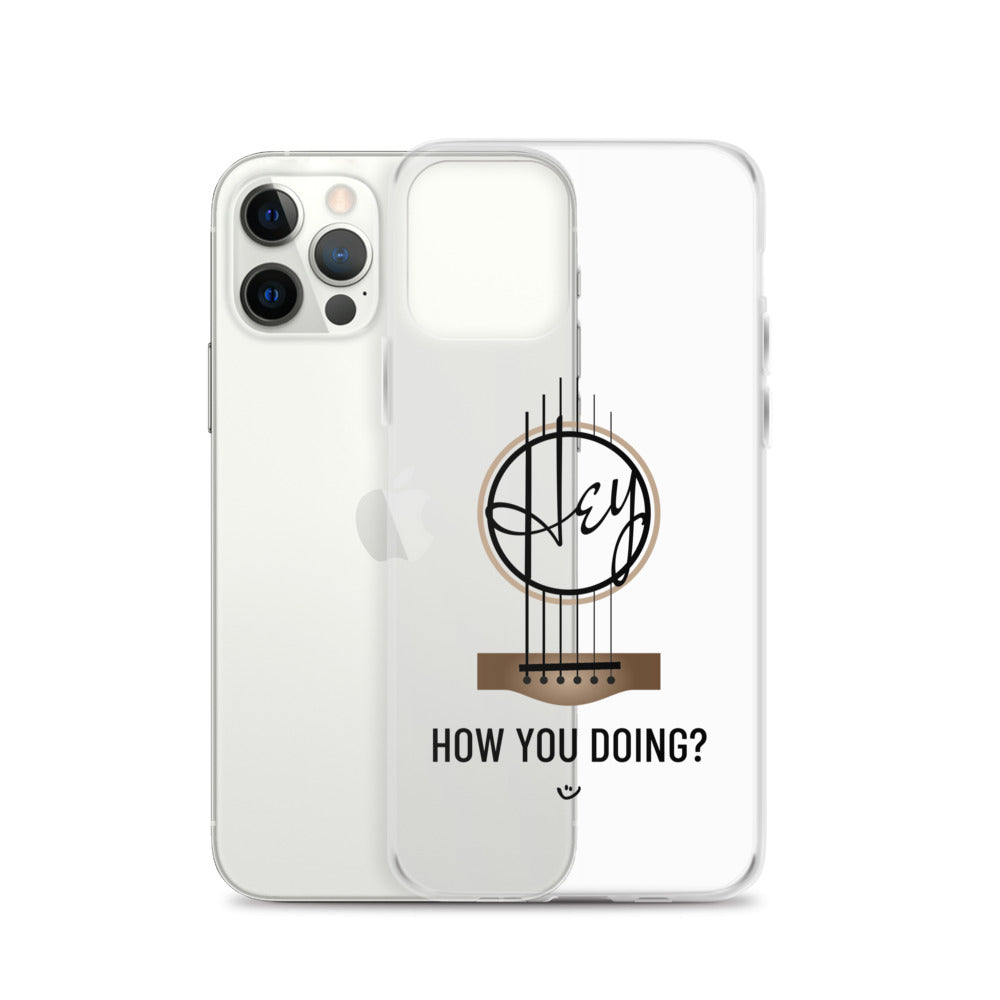 Iphoe 12 Pro case with 'Hey, How you doing? guitar design.