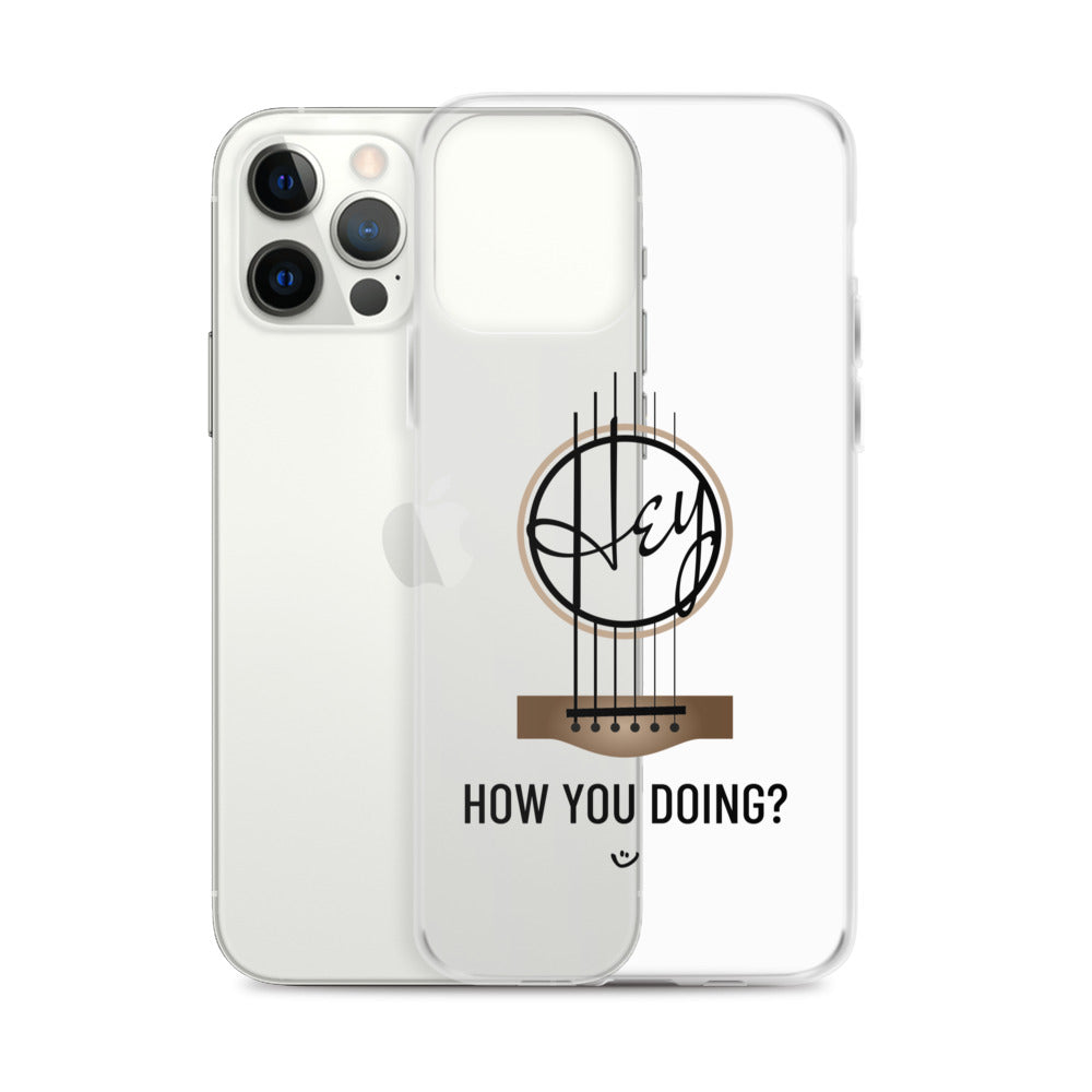 Iphone 12 Pro Max case with 'Hey, How you doing? guitar design.