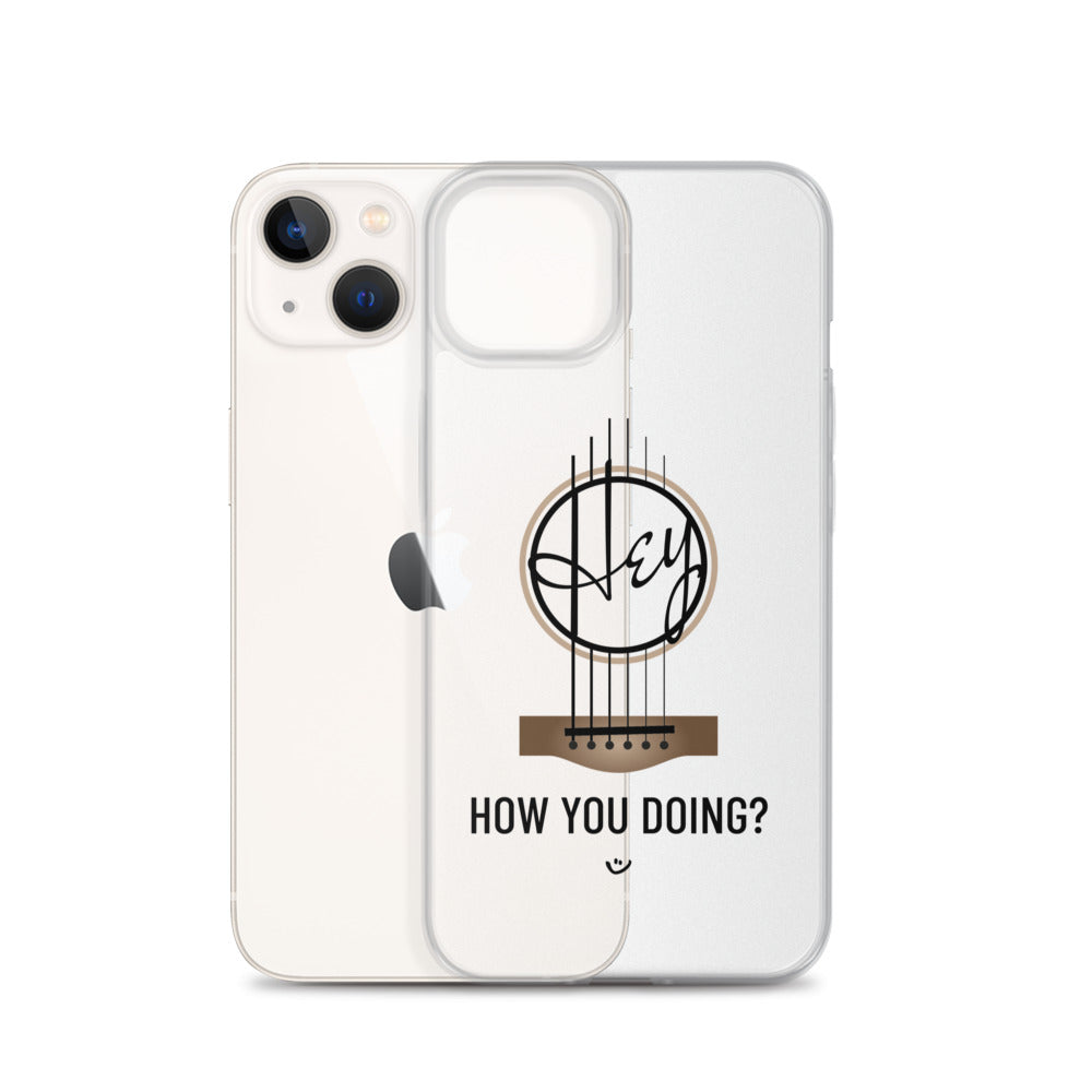 Iphone 13 case with 'Hey, How you doing? guitar design.