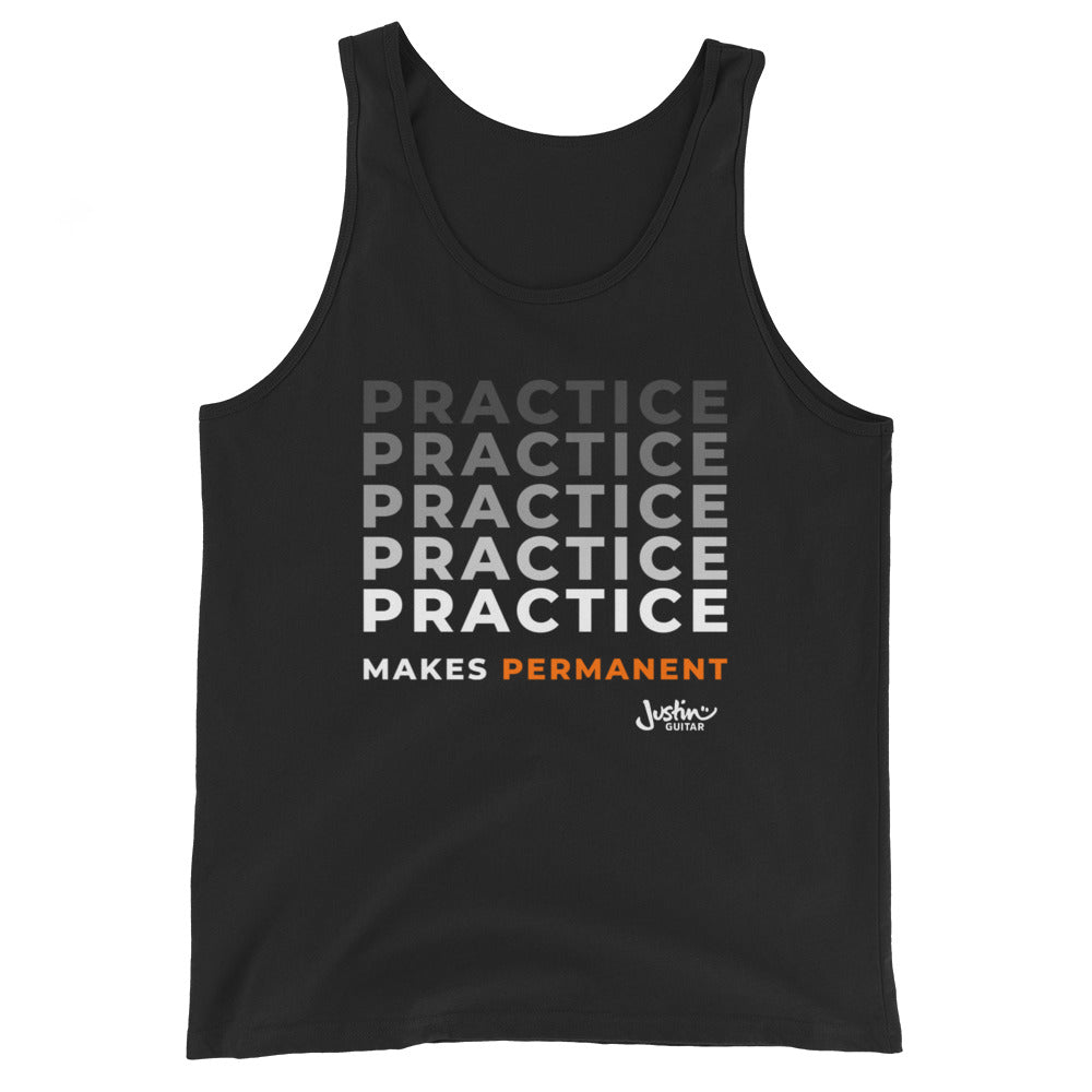 Black tank top  with 'Practice makes permanent' design.