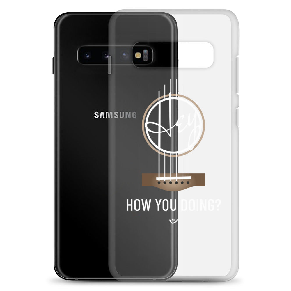 Samsung Galaxy s10 case with 'Hey, How you doing? guitar design.