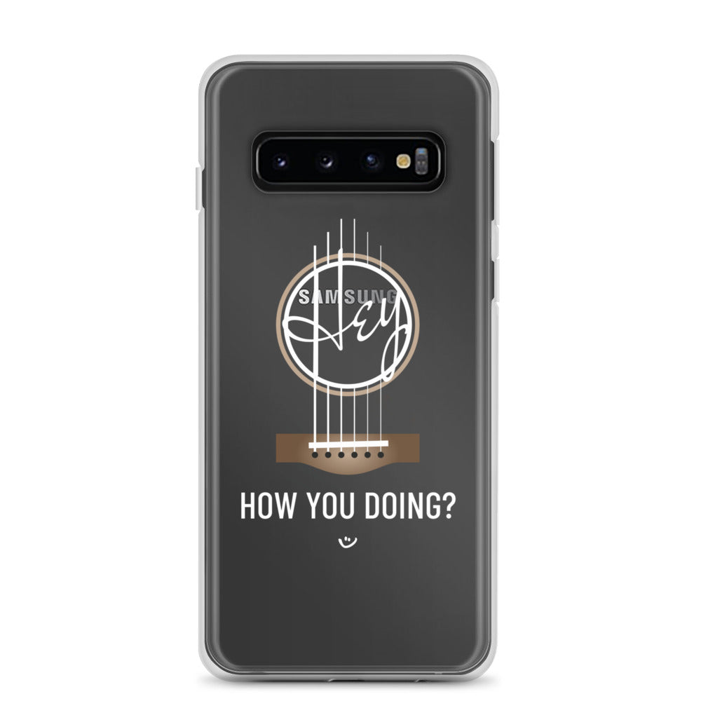 Samsung Galaxy s10 case with with 'Hey, How you doing? guitar design.