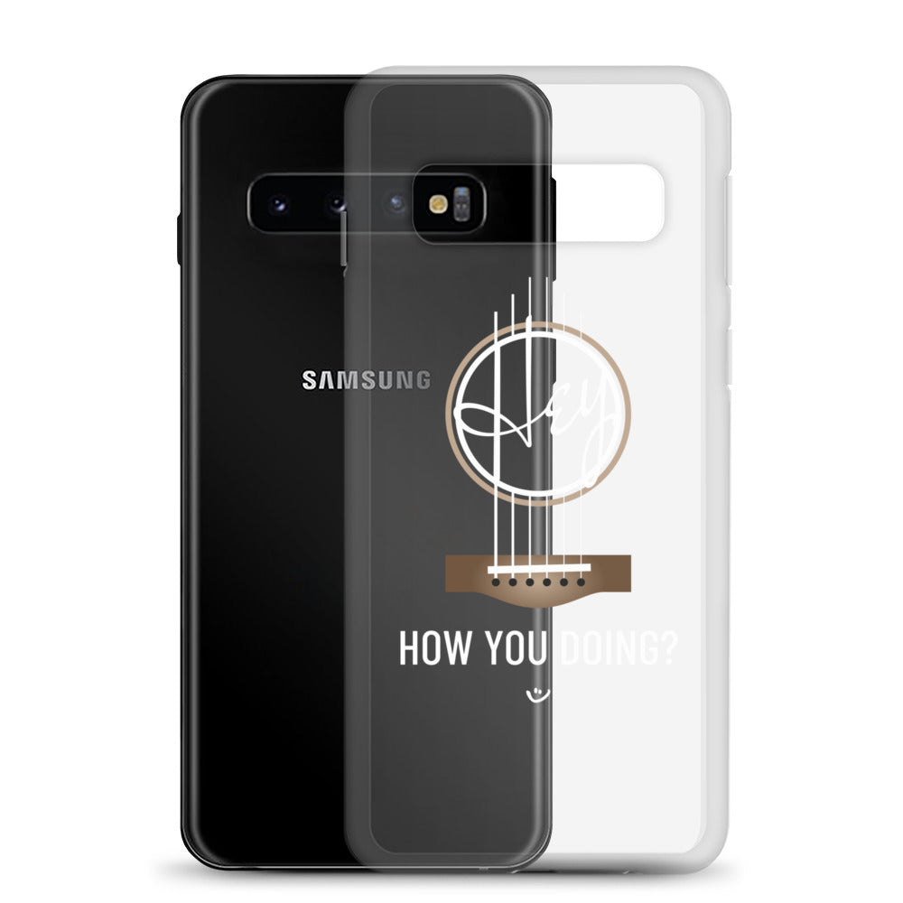 Samsung Galaxy s10 case with 'Hey, How you doing? guitar design.