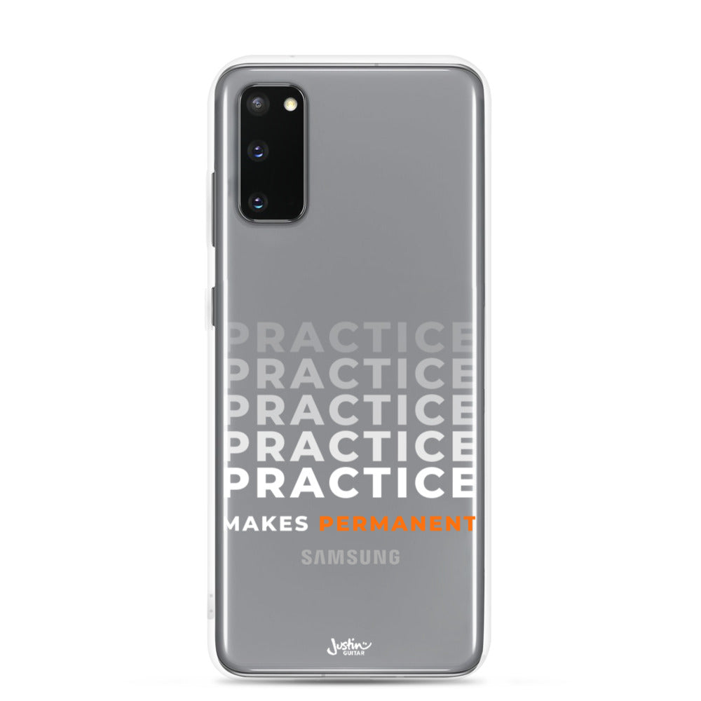 Samsung Galaxy S20 case with 'Practice makes permanent' design.