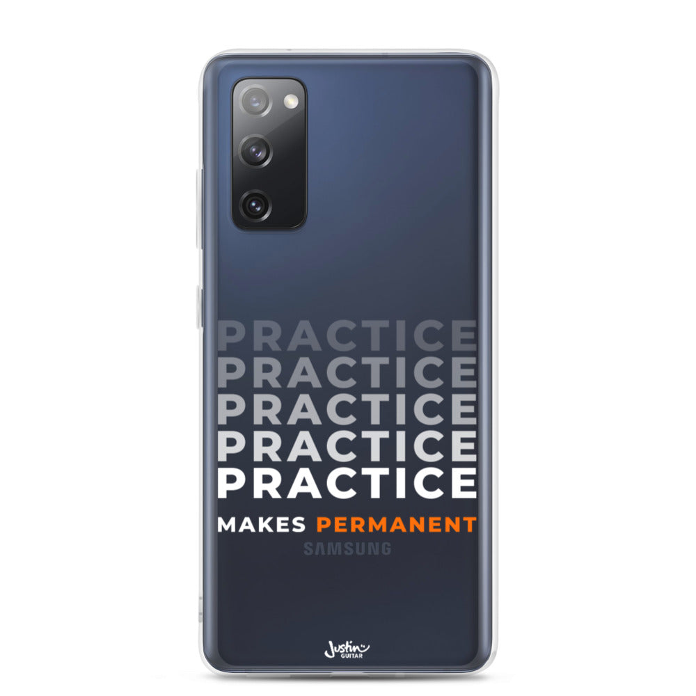 Samsung Galaxy S20 FE case with 'Practice makes permanent' design.