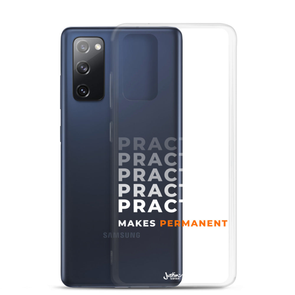 Samsung Galaxy S20 FE case with 'Practice makes permanent' design.