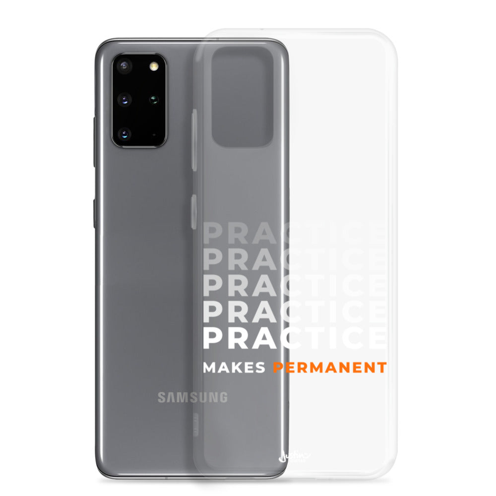 Samsung Galaxy S20 plus case with 'Practice makes permanent' design.