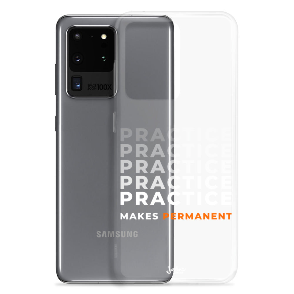 Samsung Galaxy S20 ultra case with 'Practice makes permanent' design.