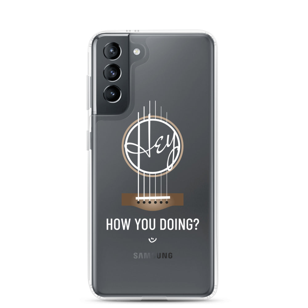 Samsung Galaxy s21 case with 'Hey, How you doing? guitar design.
