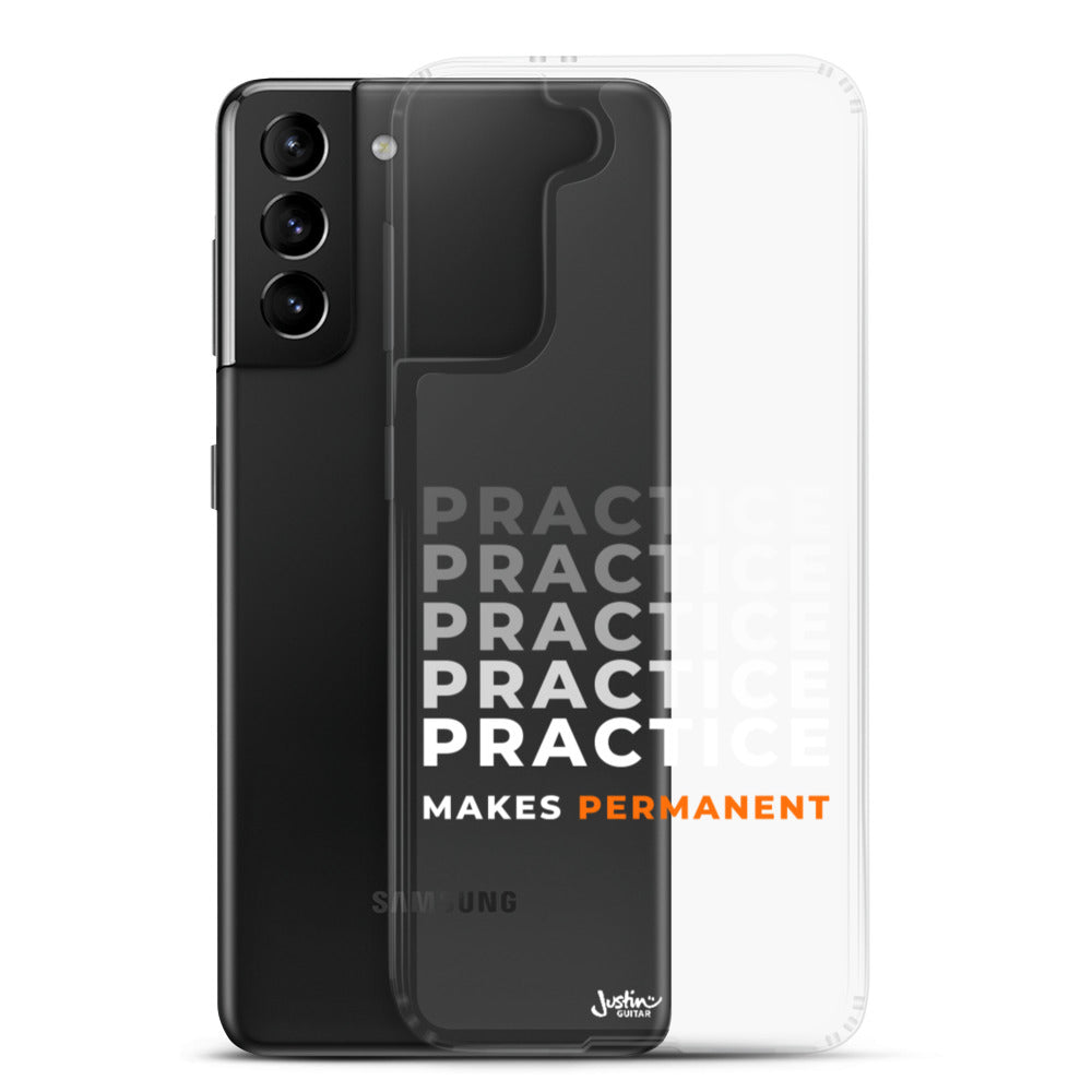 Samsung Galaxy S21 plus case with 'Practice makes permanent' design.