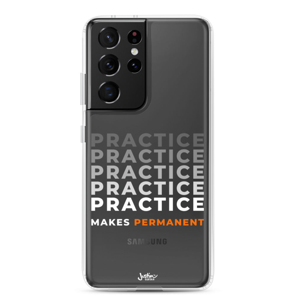 Samsung Galaxy S21 ultra case with 'Practice makes permanent' design.
