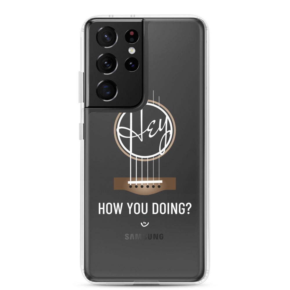 Samsung Galaxy s21 Ultra case with 'Hey, How you doing? guitar design.
