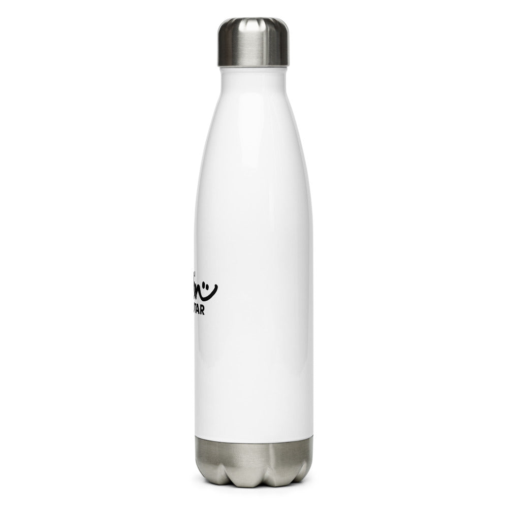 Stainless steel water bottle with JustinGuitar logo.