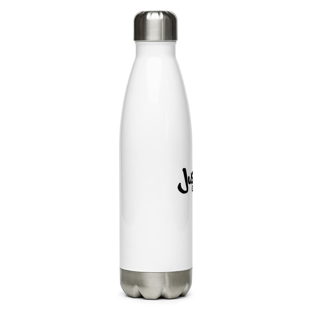 Stainless steel water bottle with JustinGuitar logo.
