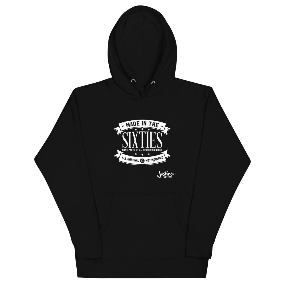 Black hoodie featuring made in the sixties design.
