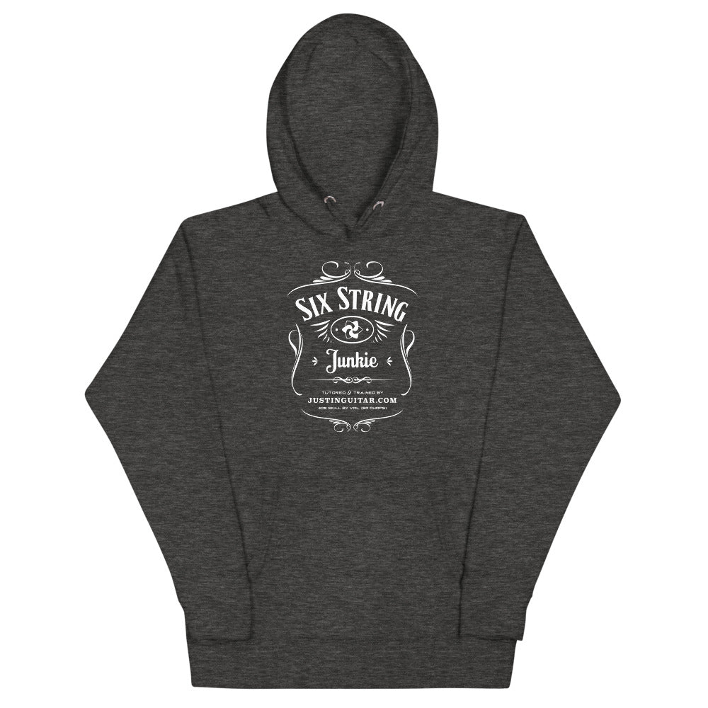 Grey hoodie with six string junkie design.