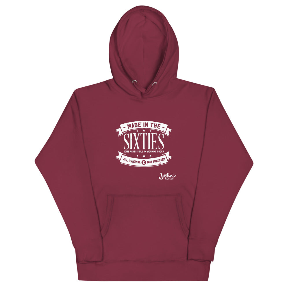 Maroon hoodie featuring made in the sixties design.