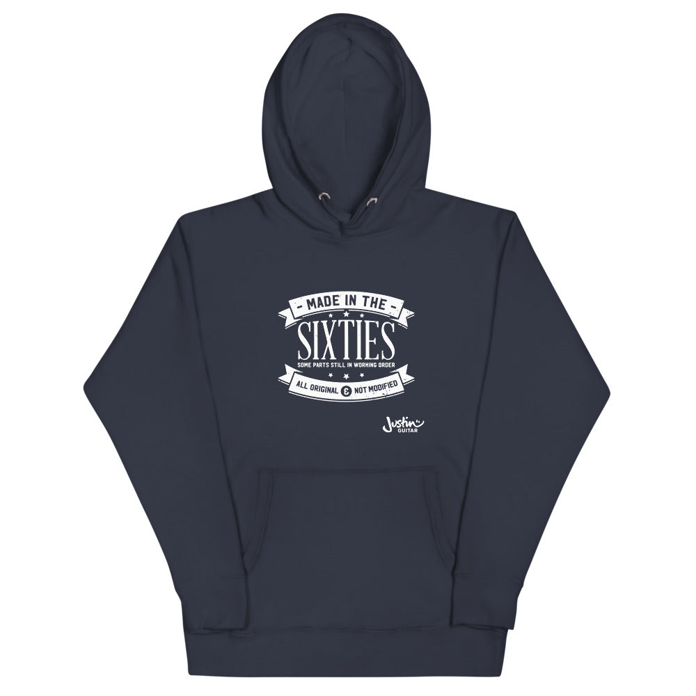 Navy hoodie featuring made in the sixties design.