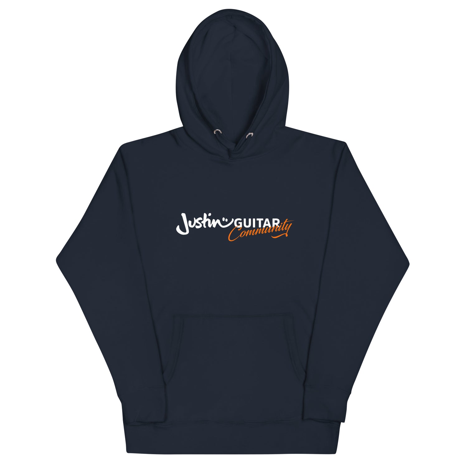 Navy hoodie with JustinGuitar Community logo.