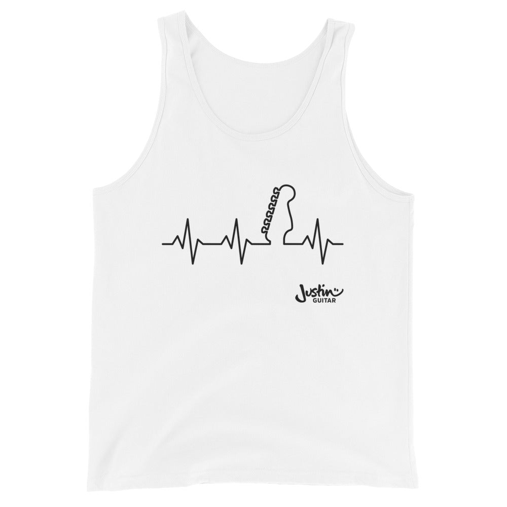 White tank top with guitar heartbeat design.