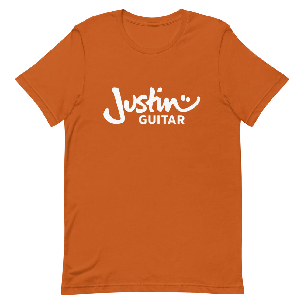 Orange tshirt with JustinGuitar logo.