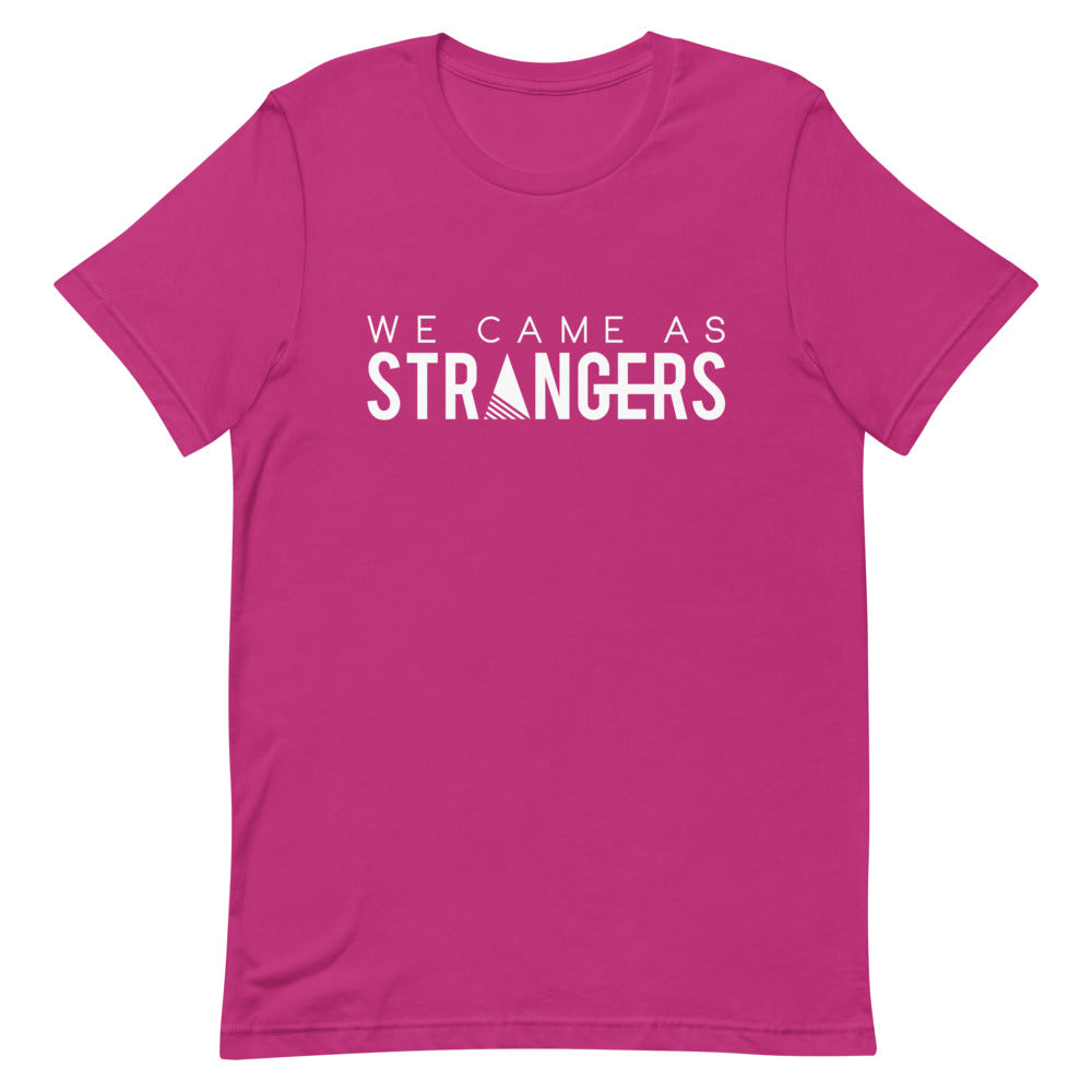 Pink tshirt with We Came As Strangers band logo.