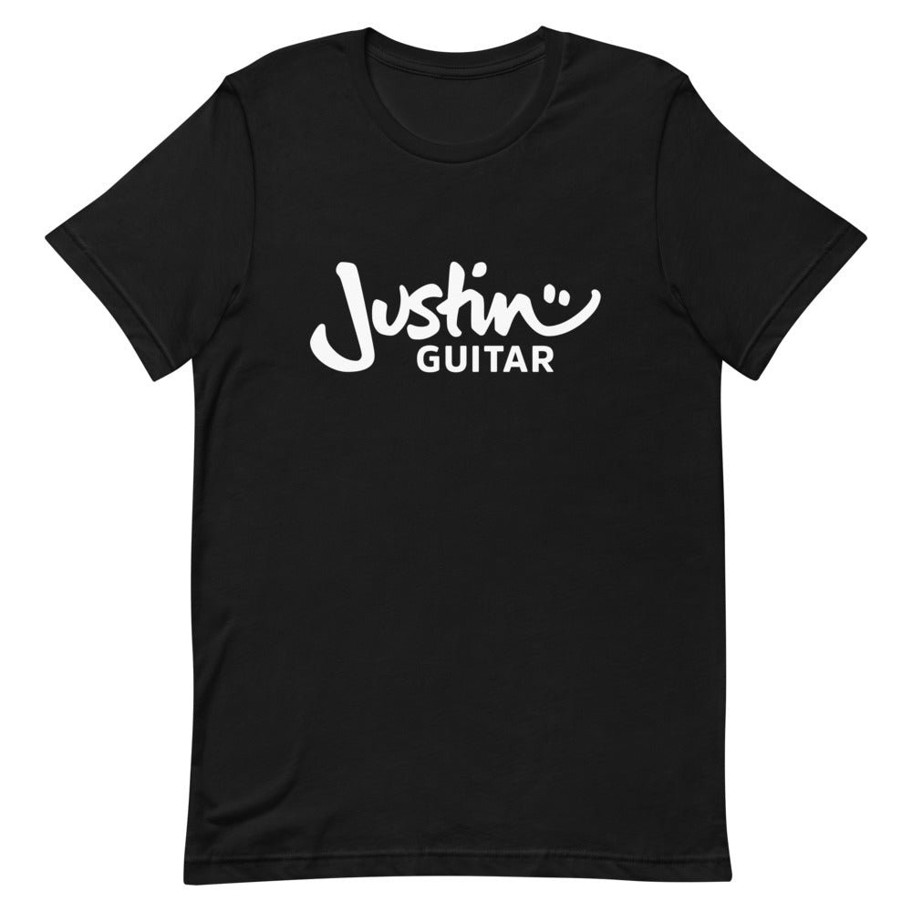 Black tshirt with JustinGuitar logo.