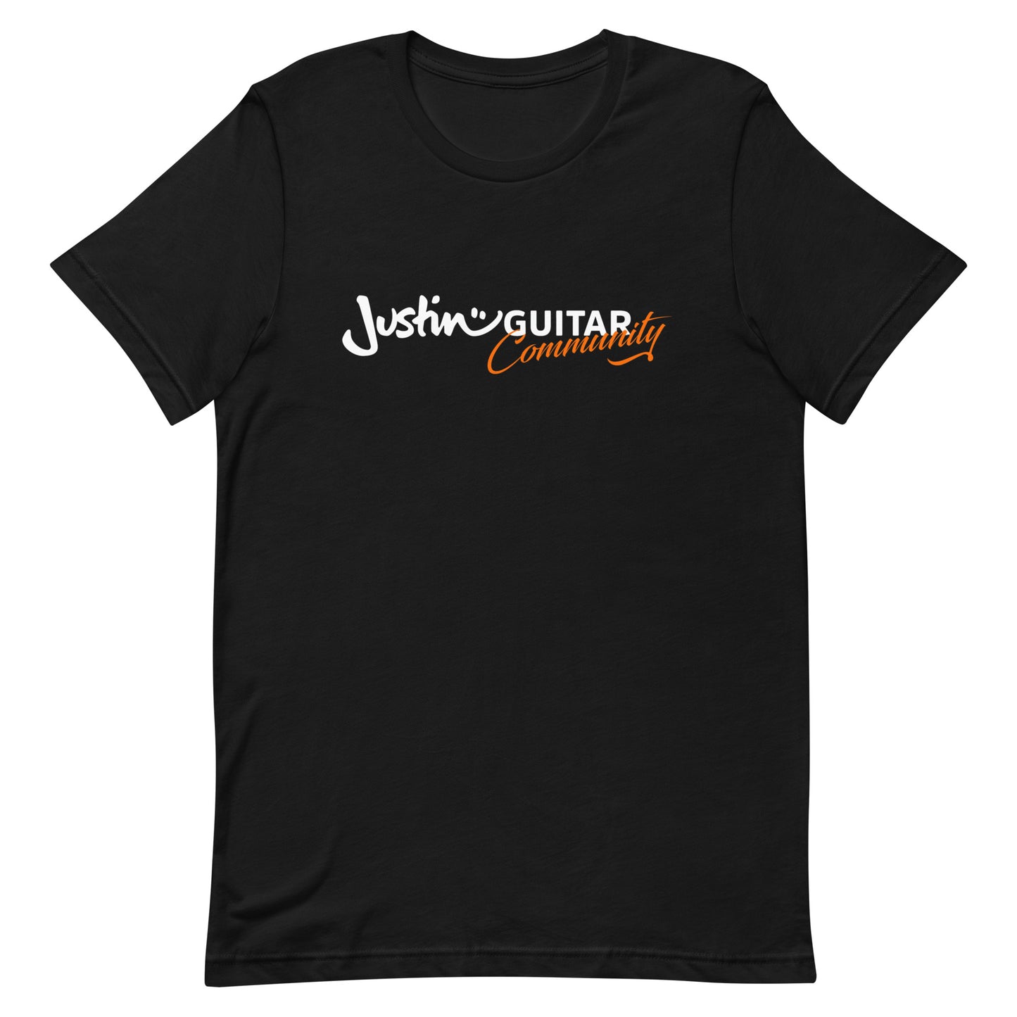Black tshirt with JustinGuitar Community logo.