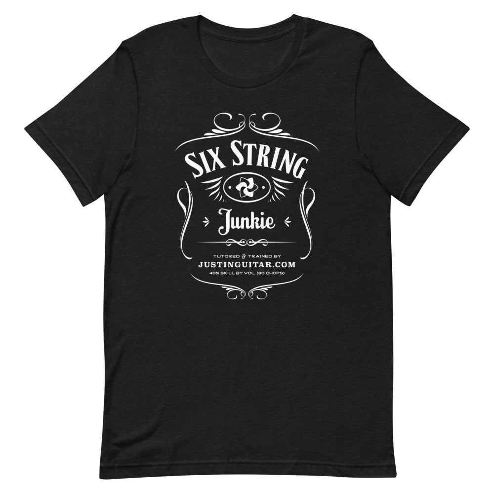 Black tshirt with six string junkie design.