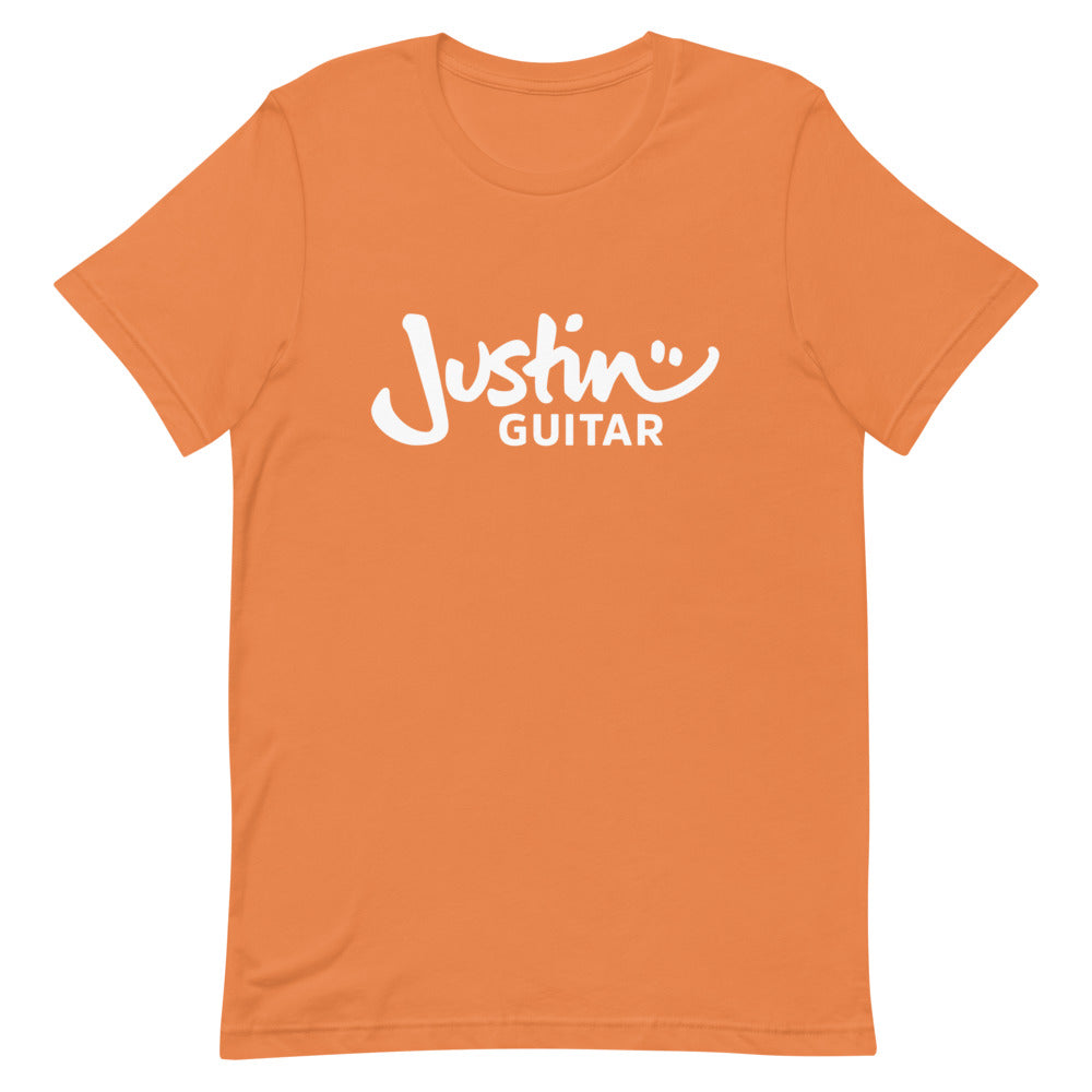 Light orange tshirt with JustinGuitar logo.