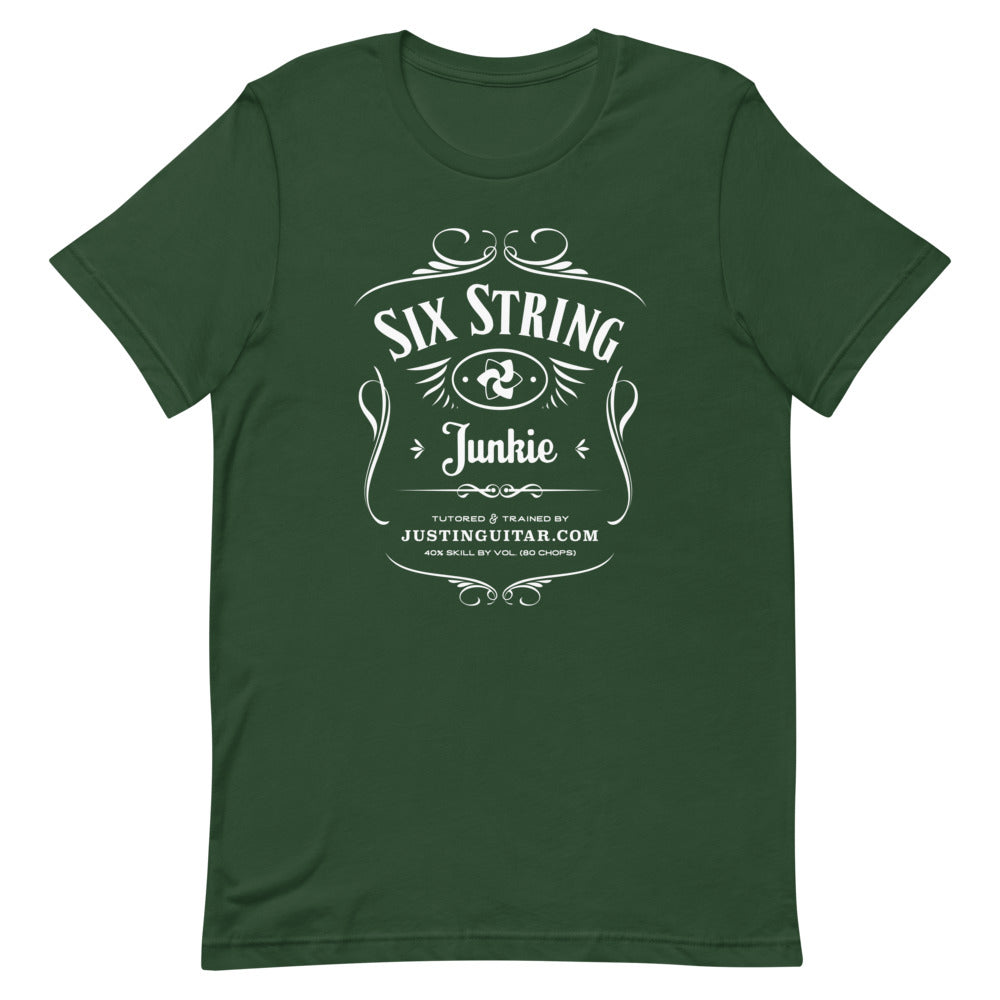 Green tshirt with six string junkie design.