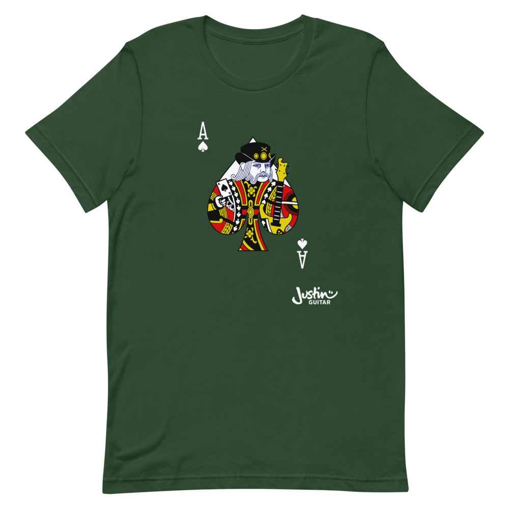 Green Unisex Tshirt with Ace of Spades guitar player design. 