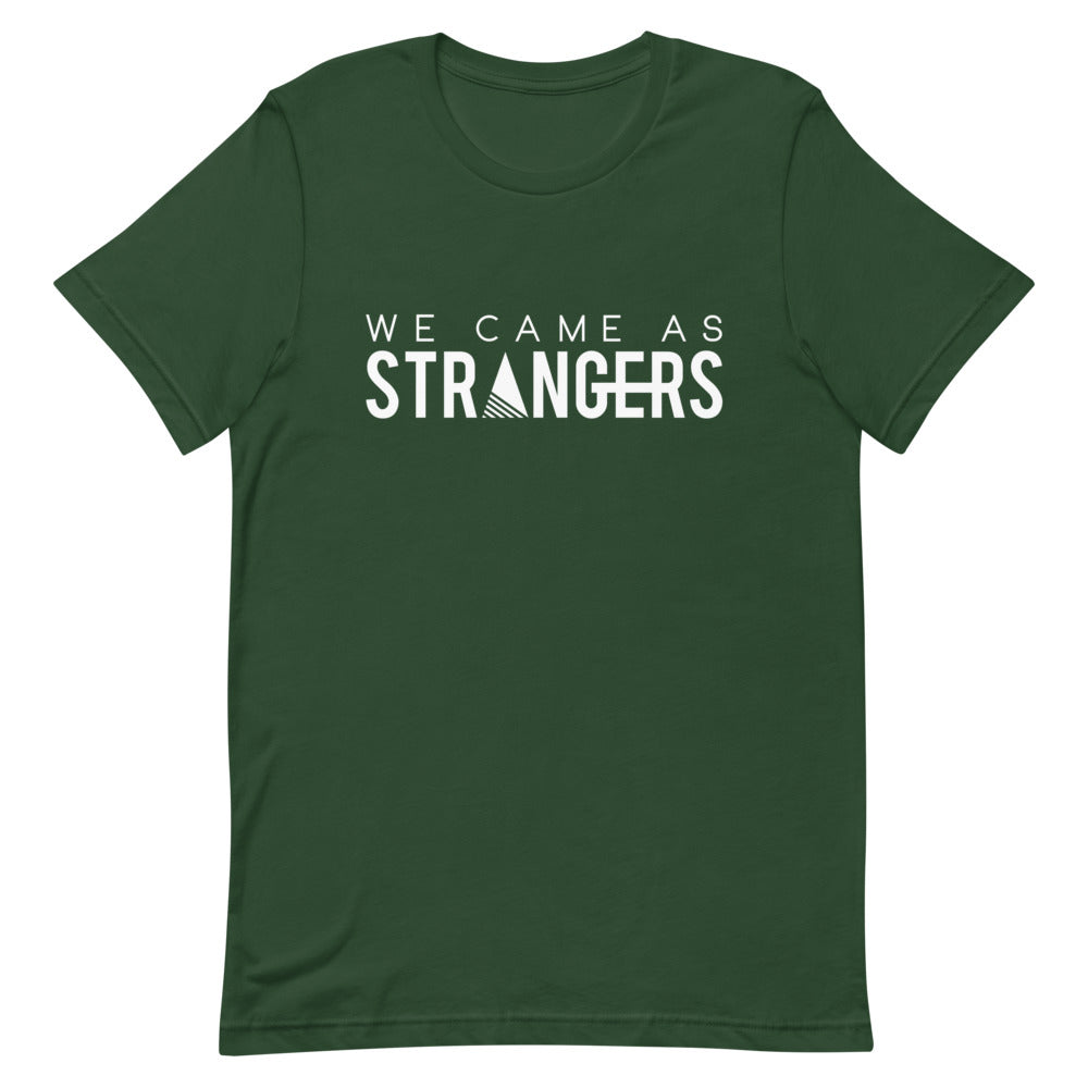 Green tshirt with We Came As Strangers band logo.