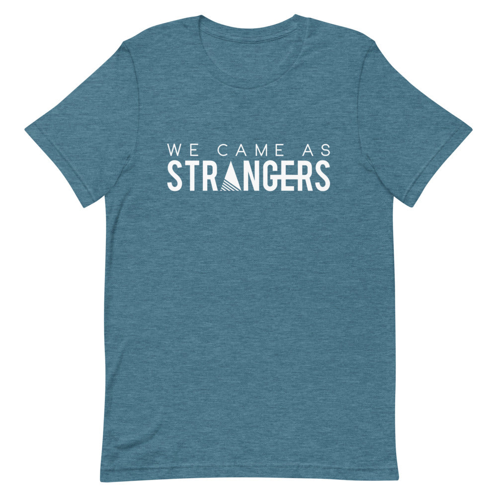 Teal tshirt with We Came As Strangers band logo.