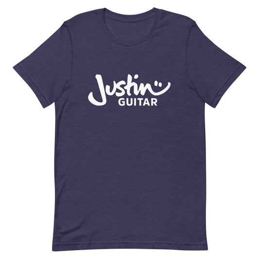 Purple tshirt with JustinGuitar logo.