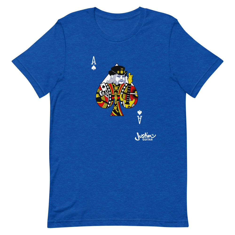 Royal Blue Unisex Tshirt with Ace of Spades guitar player design. 