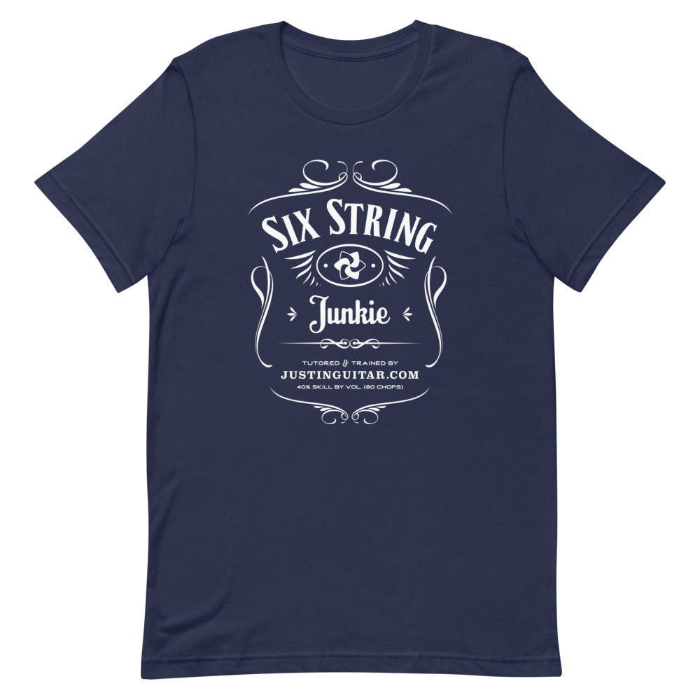 Navy tshirt with six string junkie design.
