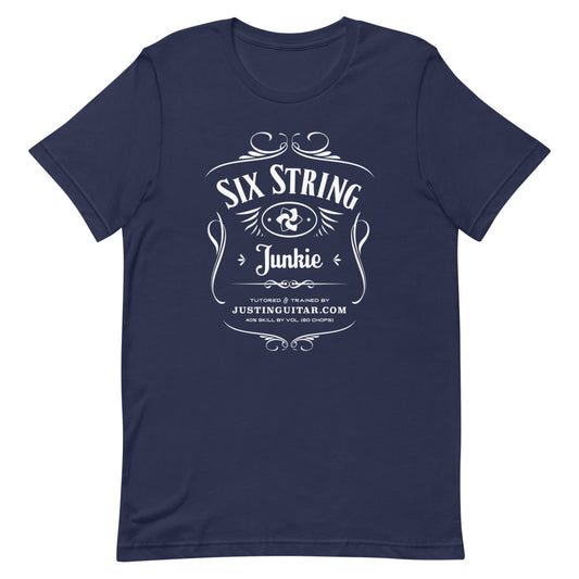 Navy tshirt with six string junkie design.