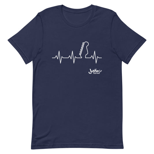 Navy tshirt with guitar heartbeat design.